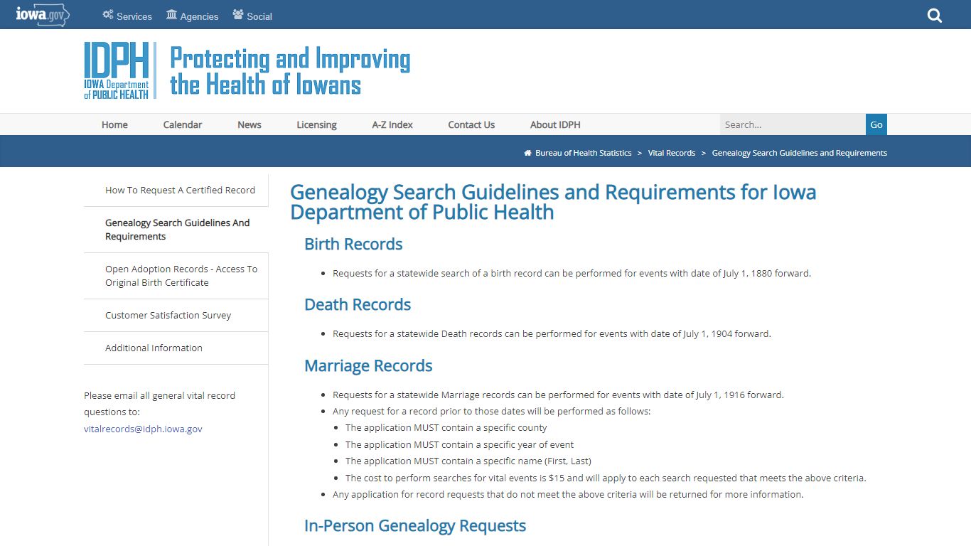 Genealogy Search Guidelines and Requirements for Iowa ...