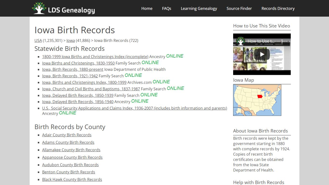 Iowa Birth Records - LDS Genealogy