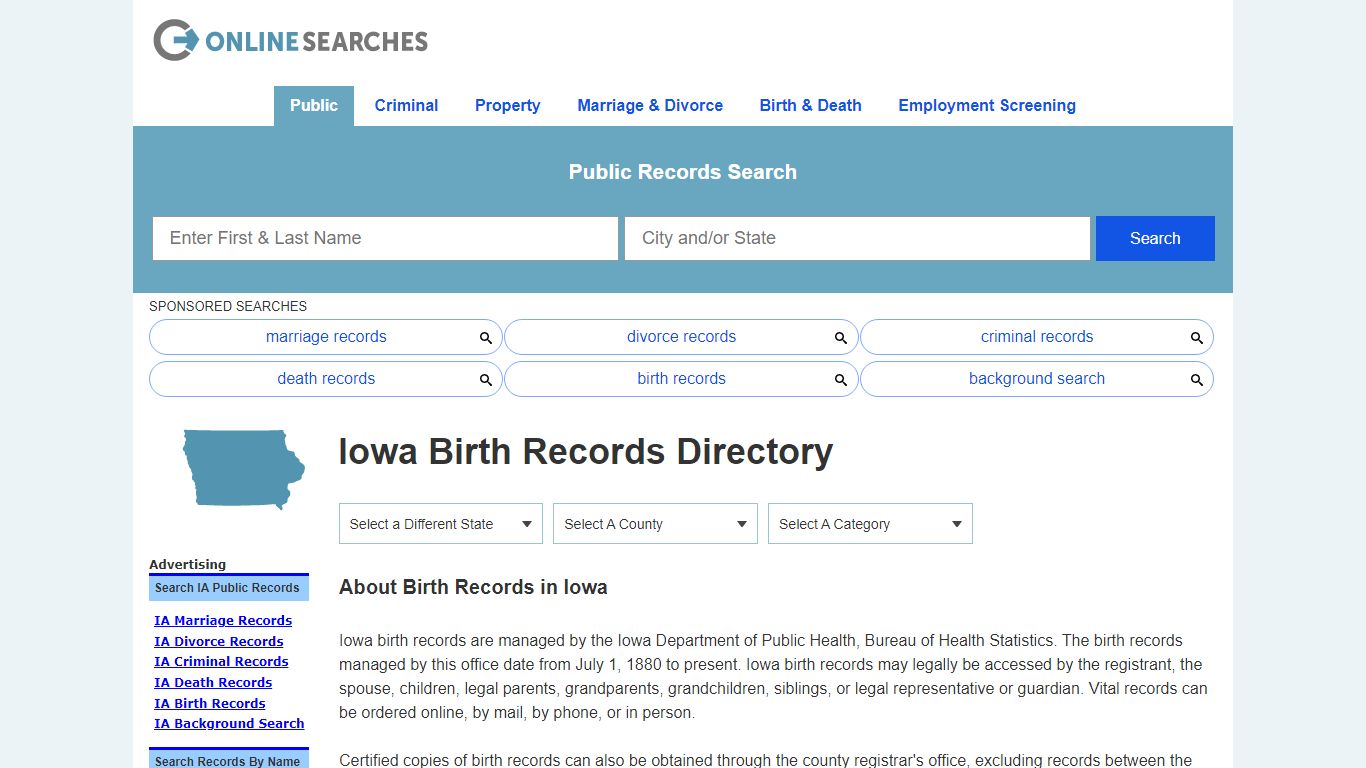 Iowa Birth Records Search Directory