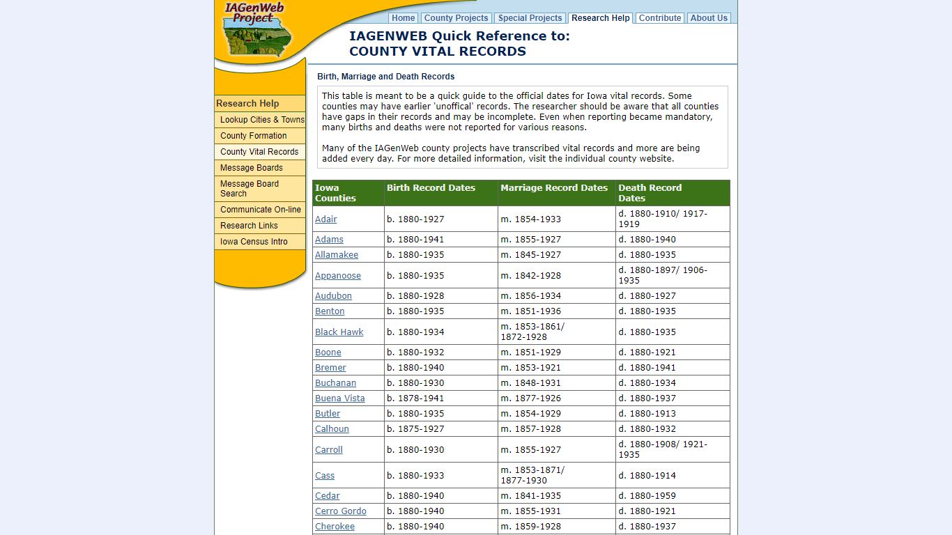 The IAGenWeb Project: Vital Records of Counties in Iowa